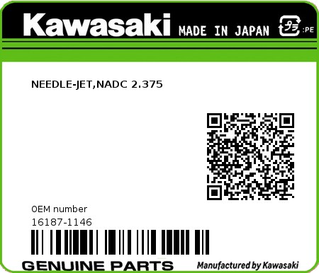 Product image: Kawasaki - 16187-1146 - NEEDLE-JET,NADC 2.375 