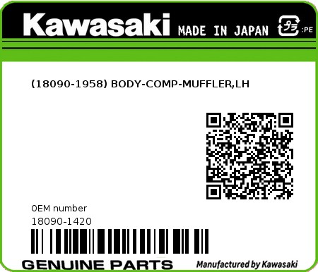 Product image: Kawasaki - 18090-1420 - (18090-1958) BODY-COMP-MUFFLER,LH  0