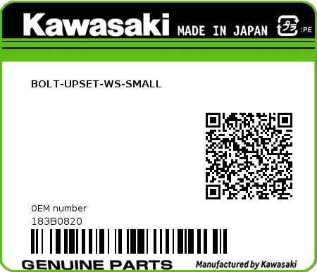 Product image: Kawasaki - 183B0820 - BOLT-UPSET-WS-SMALL  0