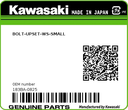 Product image: Kawasaki - 183BA-0825 - BOLT-UPSET-WS-SMALL  0