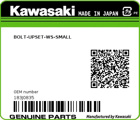 Product image: Kawasaki - 183J0835 - BOLT-UPSET-WS-SMALL 