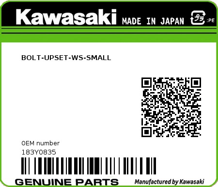 Product image: Kawasaki - 183Y0835 - BOLT-UPSET-WS-SMALL 