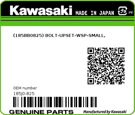 Product image: Kawasaki - 185J0-825 - (185BB0825) BOLT-UPSET-WSP-SMALL, 