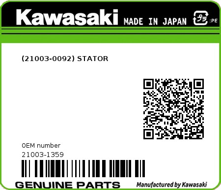 Product image: Kawasaki - 21003-1359 - (21003-0092) STATOR  0