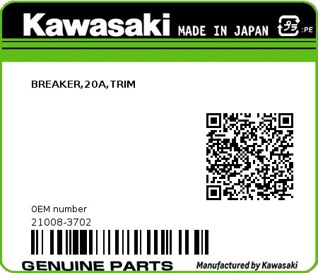 Product image: Kawasaki - 21008-3702 - BREAKER,20A,TRIM  0