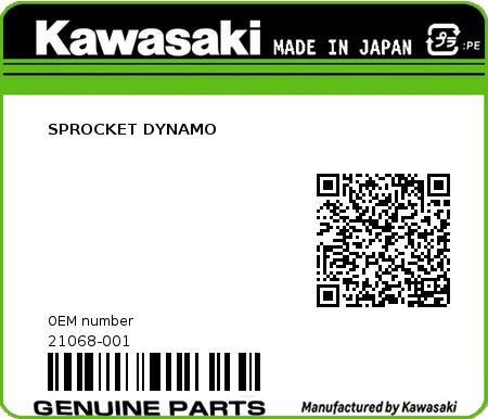 Product image: Kawasaki - 21068-001 - SPROCKET DYNAMO 