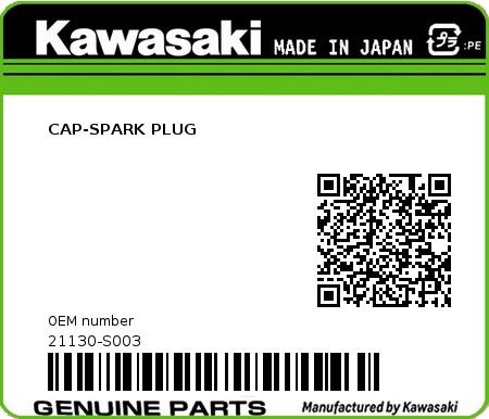 Product image: Kawasaki - 21130-S003 - CAP-SPARK PLUG 