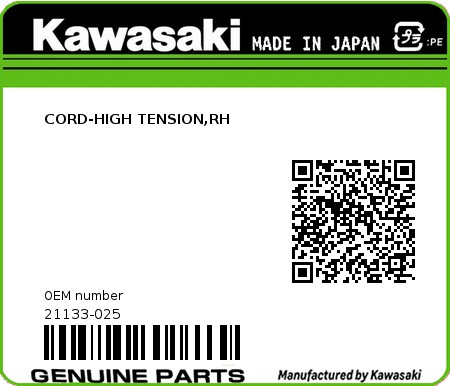 Product image: Kawasaki - 21133-025 - CORD-HIGH TENSION,RH 