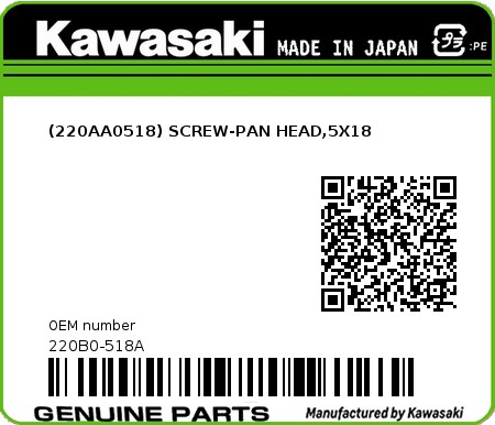 Product image: Kawasaki - 220B0-518A - (220AA0518) SCREW-PAN HEAD,5X18  0