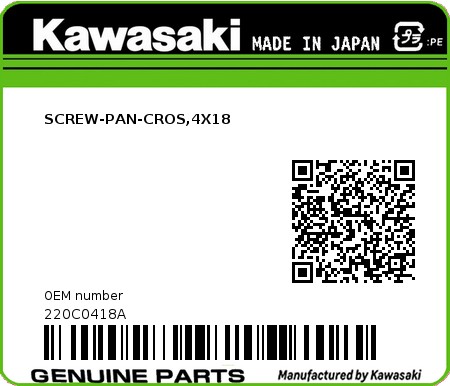 Product image: Kawasaki - 220C0418A - SCREW-PAN-CROS,4X18  0