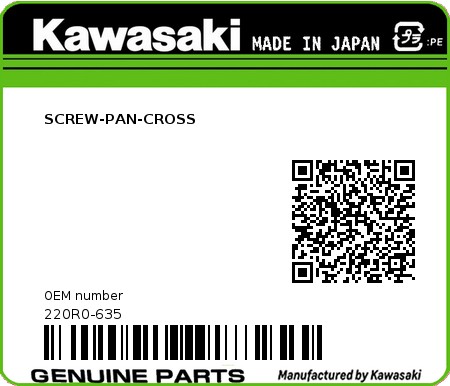 Product image: Kawasaki - 220R0-635 - SCREW-PAN-CROSS  0