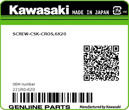 Product image: Kawasaki - 221R0-620 - SCREW-CSK-CROS,6X20  0