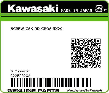 Product image: Kawasaki - 222E0520A - SCREW-CSK-RD-CROS,5X20 