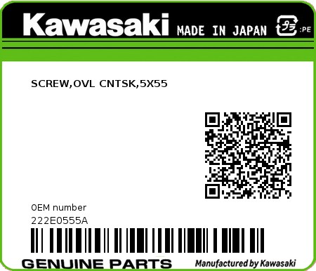 Product image: Kawasaki - 222E0555A - SCREW,OVL CNTSK,5X55 