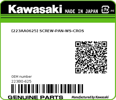 Product image: Kawasaki - 223B0-625 - (223AA0625) SCREW-PAN-WS-CROS  0