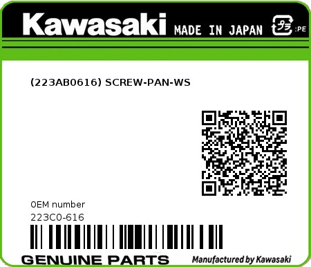 Product image: Kawasaki - 223C0-616 - (223AB0616) SCREW-PAN-WS  0