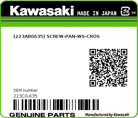 Product image: Kawasaki - 223C0-635 - (223AB0635) SCREW-PAN-WS-CROS 