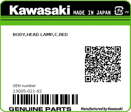 Product image: Kawasaki - 23005-021-92 - BODY,HEAD LAMP,C.RED  0