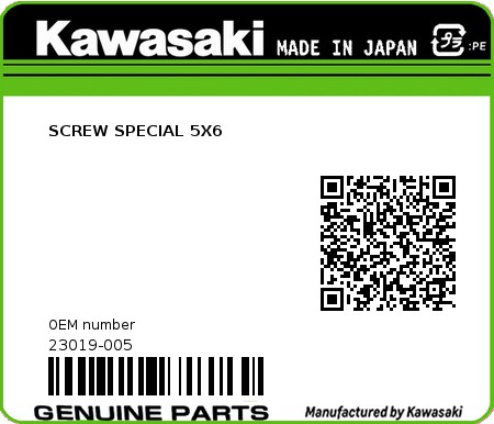 Product image: Kawasaki - 23019-005 - SCREW SPECIAL 5X6  0