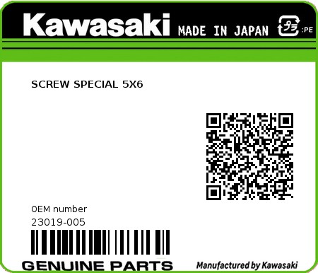 Product image: Kawasaki - 23019-005 - SCREW SPECIAL 5X6 