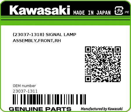 Product image: Kawasaki - 23037-1311 - (23037-1318) SIGNAL LAMP ASSEMBLY,FRONT,RH  0