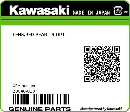 Product image: Kawasaki - 23048-019 - LENS,RED REAR TS OPT  0