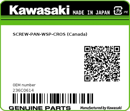 Product image: Kawasaki - 236C0614 - SCREW-PAN-WSP-CROS (Canada)  0