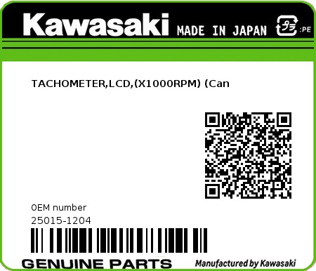 Product image: Kawasaki - 25015-1204 - TACHOMETER,LCD,(X1000RPM) (Can 