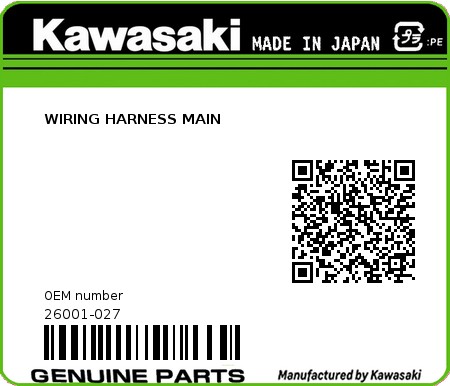 Product image: Kawasaki - 26001-027 - WIRING HARNESS MAIN  0