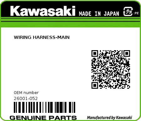 Product image: Kawasaki - 26001-052 - WIRING HARNESS-MAIN  0
