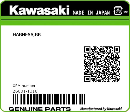 Product image: Kawasaki - 26001-1318 - HARNESS,RR  0