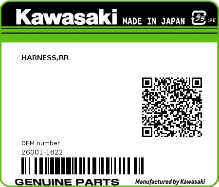 Product image: Kawasaki - 26001-1822 - HARNESS,RR  0