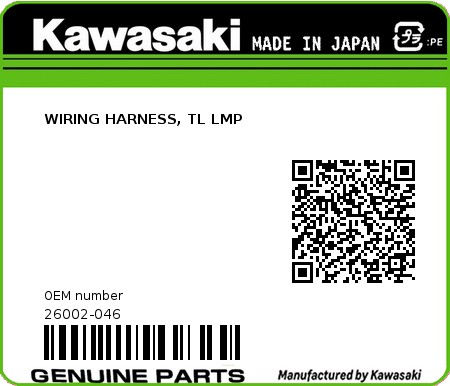 Product image: Kawasaki - 26002-046 - WIRING HARNESS, TL LMP  0