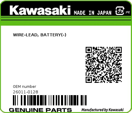 Product image: Kawasaki - 26011-0128 - WIRE-LEAD, BATTERY(-)  0