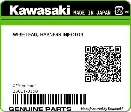 Product image: Kawasaki - 26011-0150 - WIRE-LEAD, HARNESS INJECTOR 