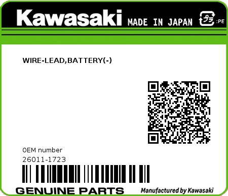 Product image: Kawasaki - 26011-1723 - WIRE-LEAD,BATTERY(-)  0