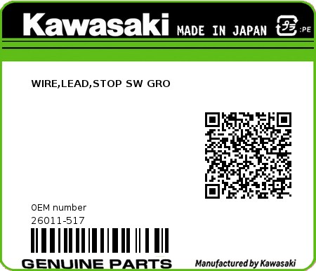 Product image: Kawasaki - 26011-517 - WIRE,LEAD,STOP SW GRO 