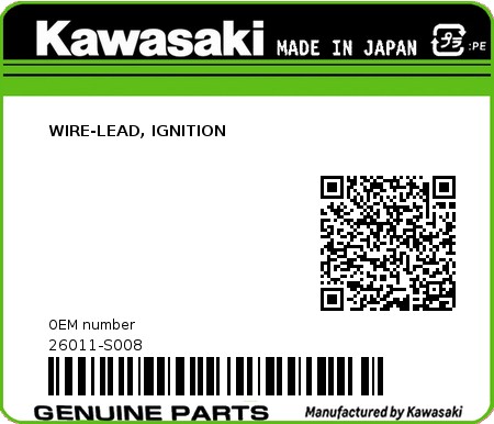 Product image: Kawasaki - 26011-S008 - WIRE-LEAD, IGNITION 