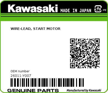 Product image: Kawasaki - 26011-Y007 - WIRE-LEAD, START MOTOR  0