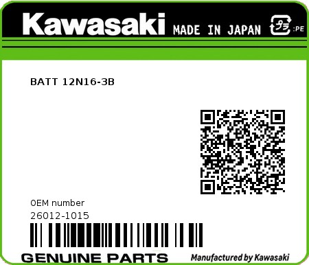 Product image: Kawasaki - 26012-1015 - BATT 12N16-3B  0