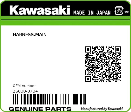 Product image: Kawasaki - 26030-3734 - HARNESS,MAIN  0
