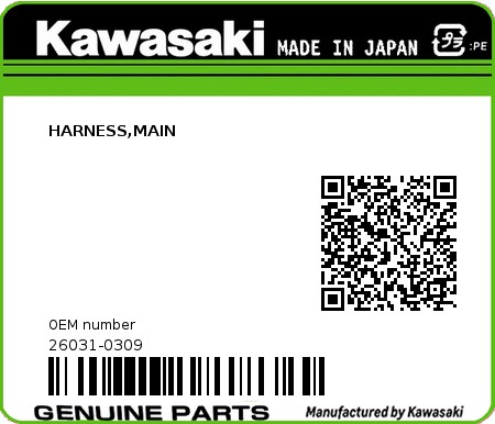Product image: Kawasaki - 26031-0309 - HARNESS,MAIN  0