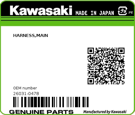 Product image: Kawasaki - 26031-0478 - HARNESS,MAIN  0