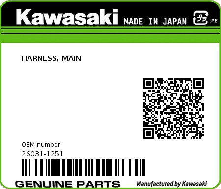 Product image: Kawasaki - 26031-1251 - HARNESS, MAIN  0