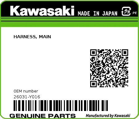 Product image: Kawasaki - 26031-Y016 - HARNESS, MAIN  0