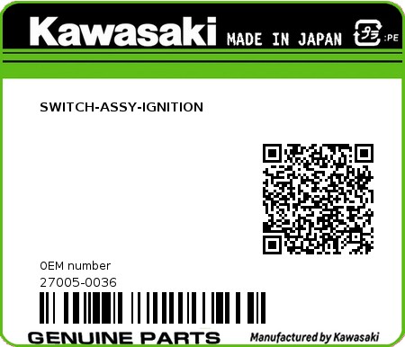 Product image: Kawasaki - 27005-0036 - SWITCH-ASSY-IGNITION  0
