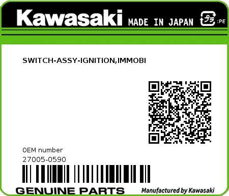 Product image: Kawasaki - 27005-0590 - SWITCH-ASSY-IGNITION,IMMOBI  0