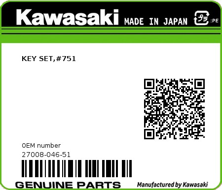 Product image: Kawasaki - 27008-046-51 - KEY SET,#751 