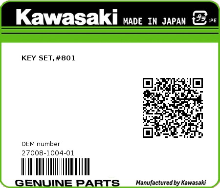 Product image: Kawasaki - 27008-1004-01 - KEY SET,#801  0