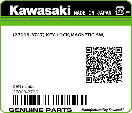 Product image: Kawasaki - 27008-3726 - (27008-3747) KEY-LOCK,MAGNETIC SW, 